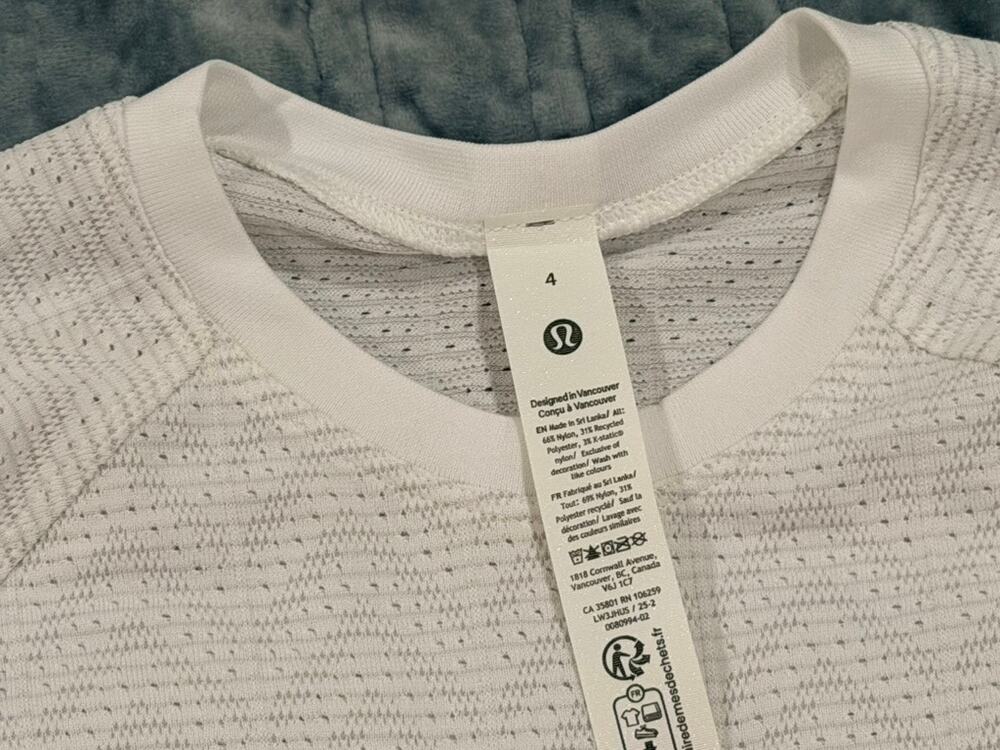 Lululemon Cropped Swiftly White Tee - Size US 4